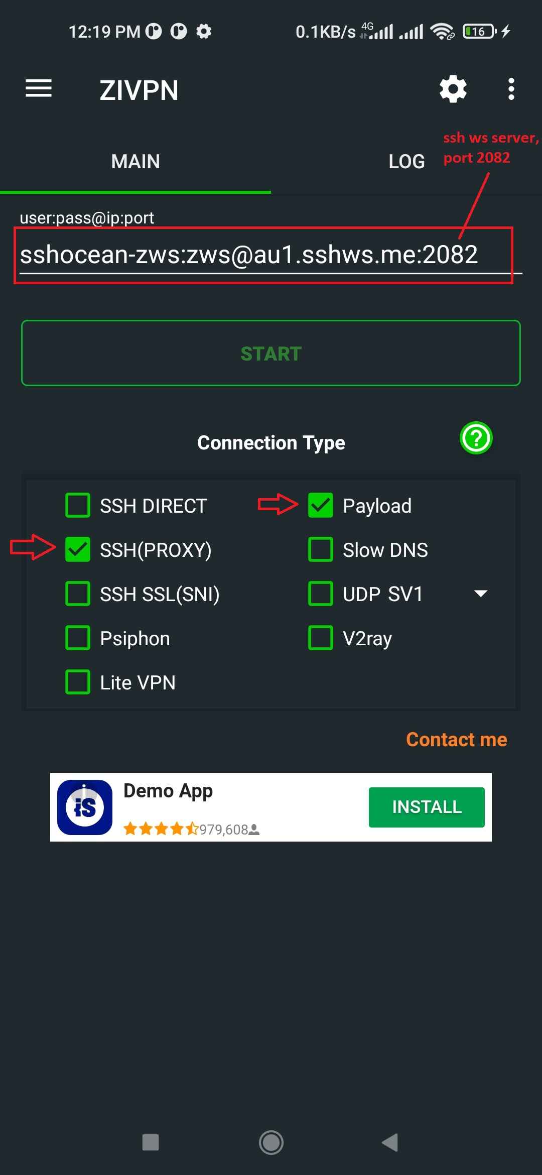 SSH Proxy + Payload Setup Step 3